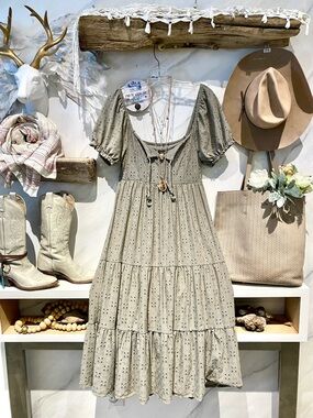 Sage green Farmhouse/prairie boho tiered dress shabby chic Country peasant vibe